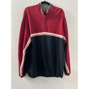 Eddie Bauer Mens Sweater Pullover Long Sleeve 1/4 Zip Red Blue Size XL CabinCore